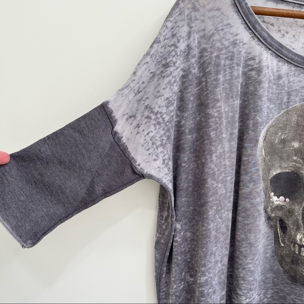 Chaser gray skull graphic burnout tee shirt dropped shoulders size medium - Picture 3 of 8